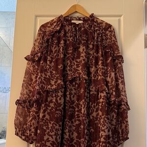 LOFT Burgundy Floral Dress